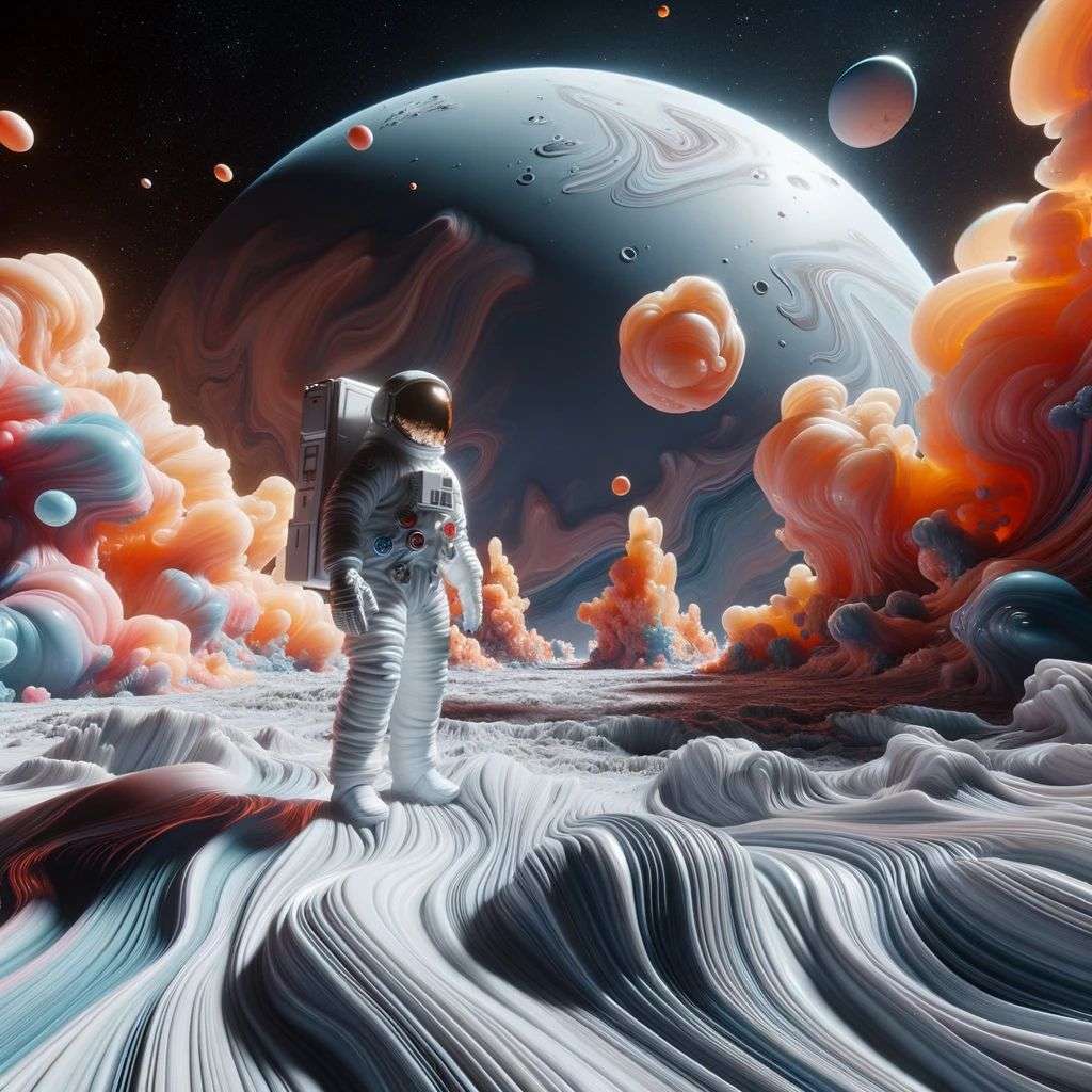 an astronaut, fluid simulation, Octane render